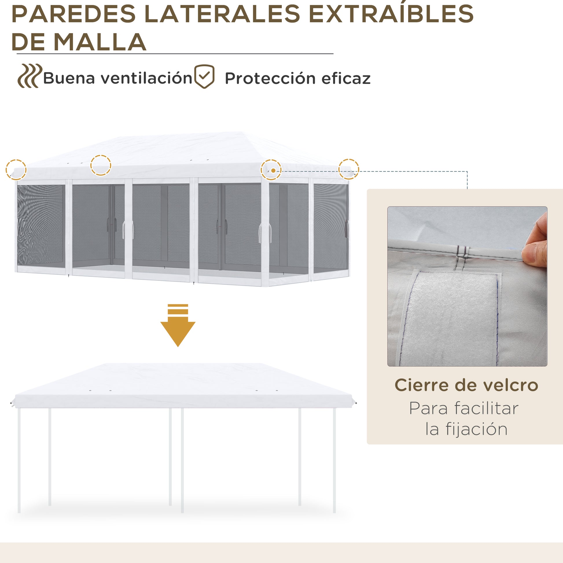 Pop-Up Folding Gazebo 6x3 m Foldable Pavilion with 6 Anti-UV Mesh Sidewalls and Carrying Bag for Camping Parties Cream