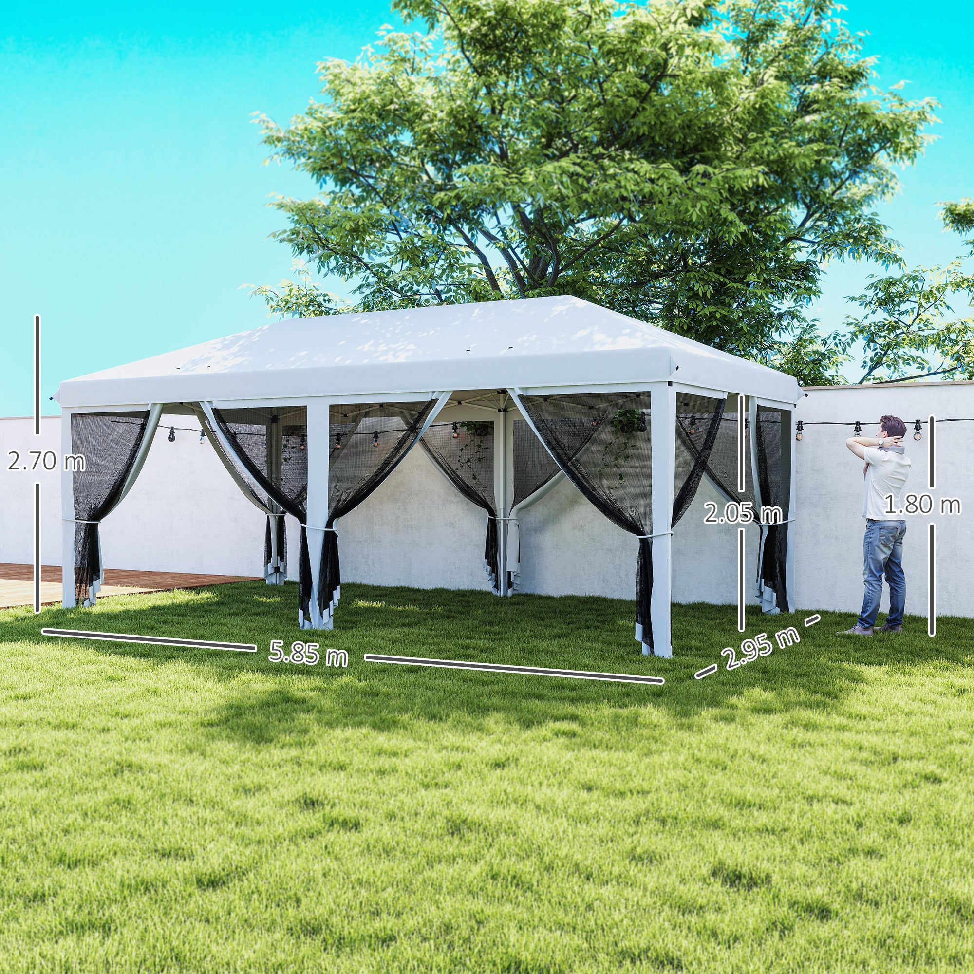 Pop-Up Folding Gazebo 6x3 m Foldable Pavilion with 6 Anti-UV Mesh Sidewalls and Carrying Bag for Camping Parties Cream