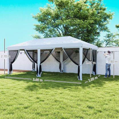 Pop-Up Folding Gazebo 6x3 m Foldable Pavilion with 6 Anti-UV Mesh Sidewalls and Carrying Bag for Camping Parties Cream
