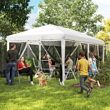 Pop-Up Folding Gazebo 6x3 m Foldable Pavilion with 6 Anti-UV Mesh Sidewalls and Carrying Bag for Camping Parties Cream