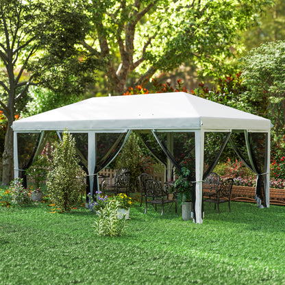 Pop-Up Folding Gazebo 6x3 m Foldable Pavilion with 6 Anti-UV Mesh Sidewalls and Carrying Bag for Camping Parties Cream