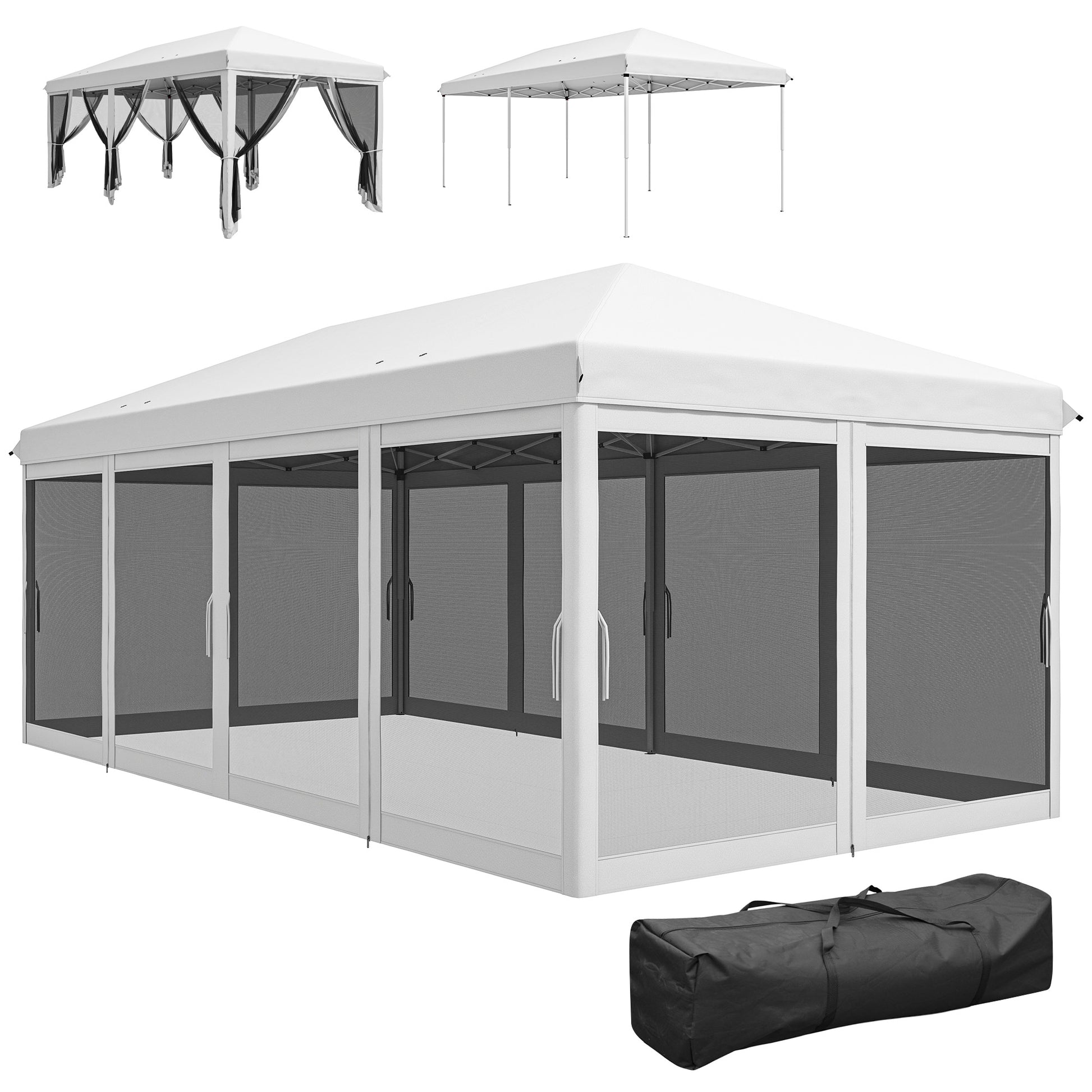 Pop-Up Folding Gazebo 6x3 m Foldable Pavilion with 6 Anti-UV Mesh Sidewalls and Carrying Bag for Camping Parties Cream
