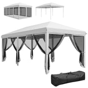 Pop-Up Folding Gazebo 6x3 m Foldable Pavilion with 6 Anti-UV Mesh Sidewalls and Carrying Bag for Camping Parties Cream