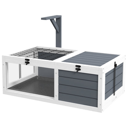 House enclosure cage for small tortoise with 2 spaces, lamp support 2 sliding trays, 81 x 48 x 31.5 cm - solid gray wood