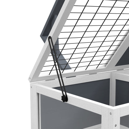 House enclosure cage for small tortoise with 2 spaces, lamp support 2 sliding trays, 81 x 48 x 31.5 cm - solid gray wood