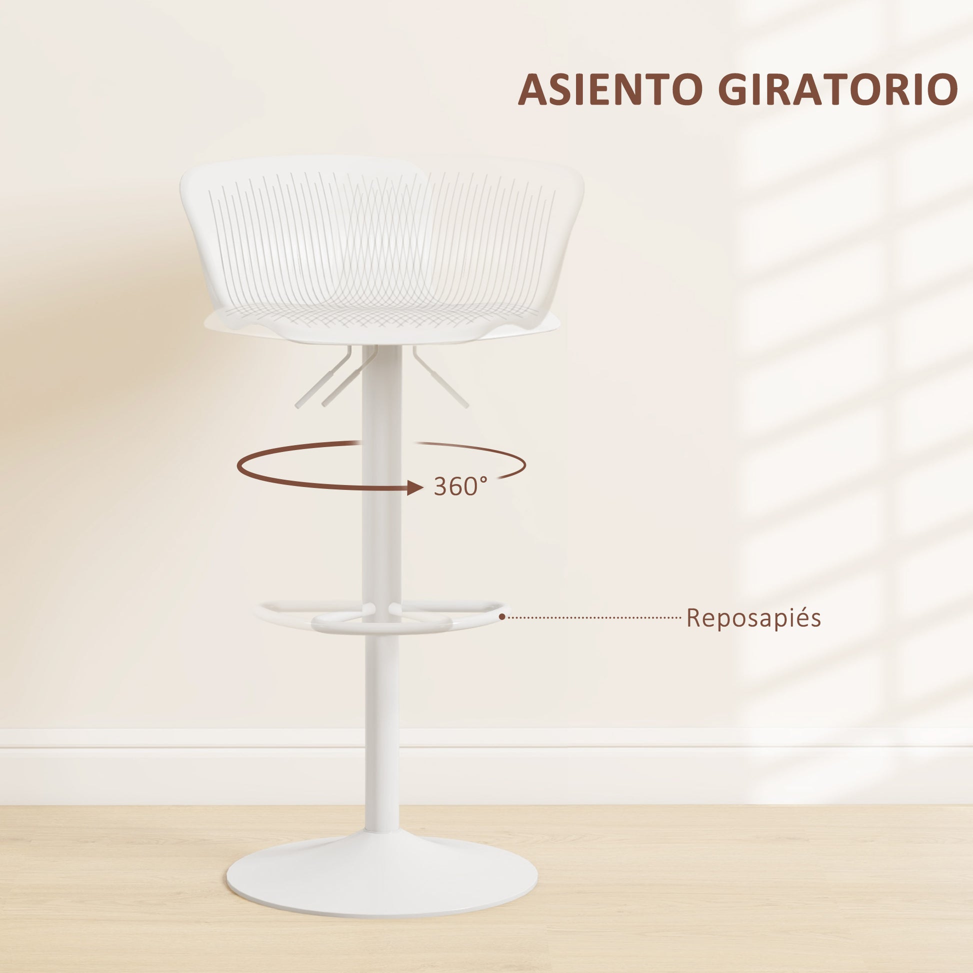 Set of 2 High Kitchen Stools Swivel Kitchen High Chairs with Backrest and Adjustable Height Load 120 kg for Bar Living Room Dining Room White