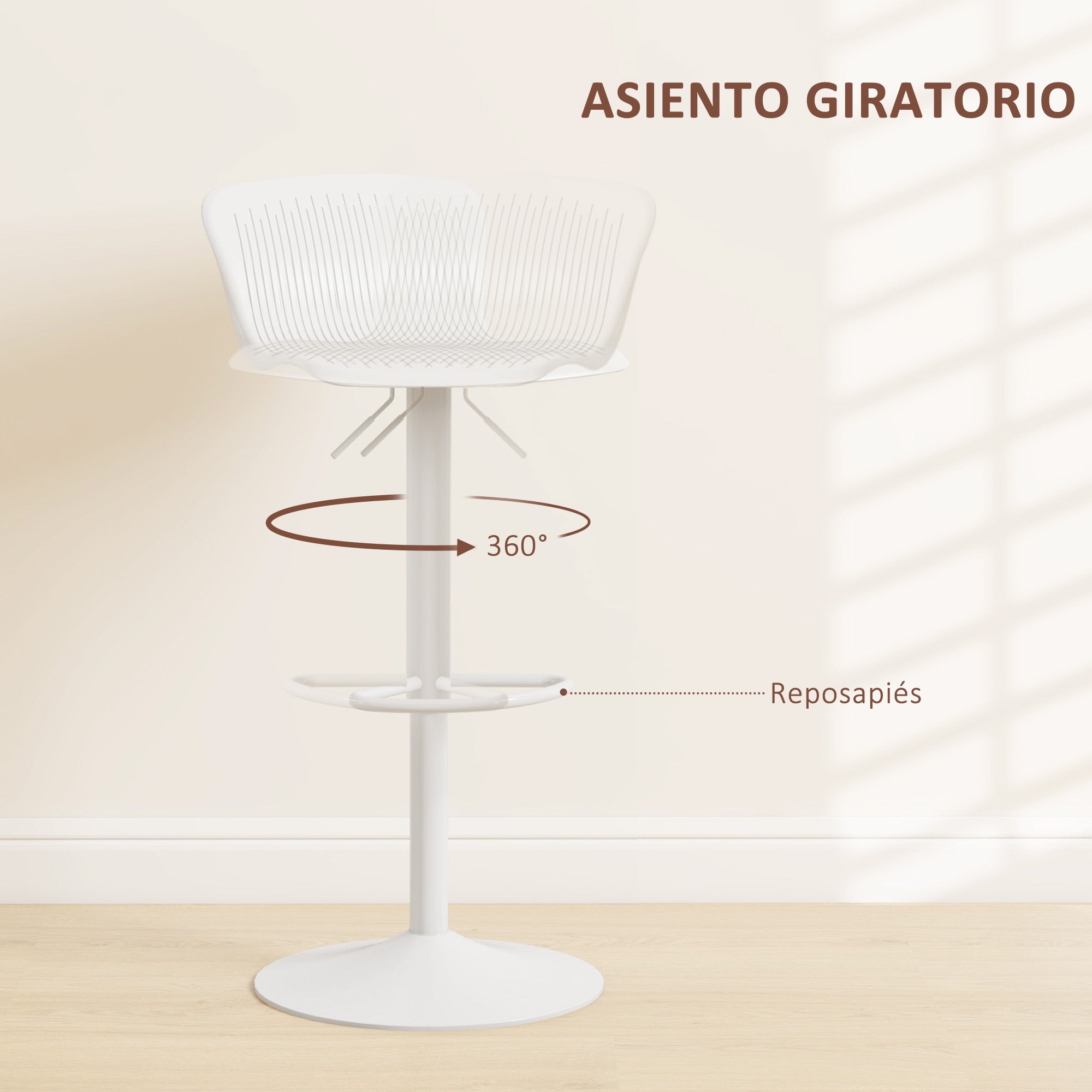 Set of 2 High Kitchen Stools Swivel Kitchen High Chairs with Backrest and Adjustable Height Load 120 kg for Bar Living Room Dining Room White