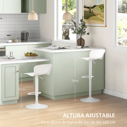 Set of 2 High Kitchen Stools Swivel Kitchen High Chairs with Backrest and Adjustable Height Load 120 kg for Bar Living Room Dining Room White