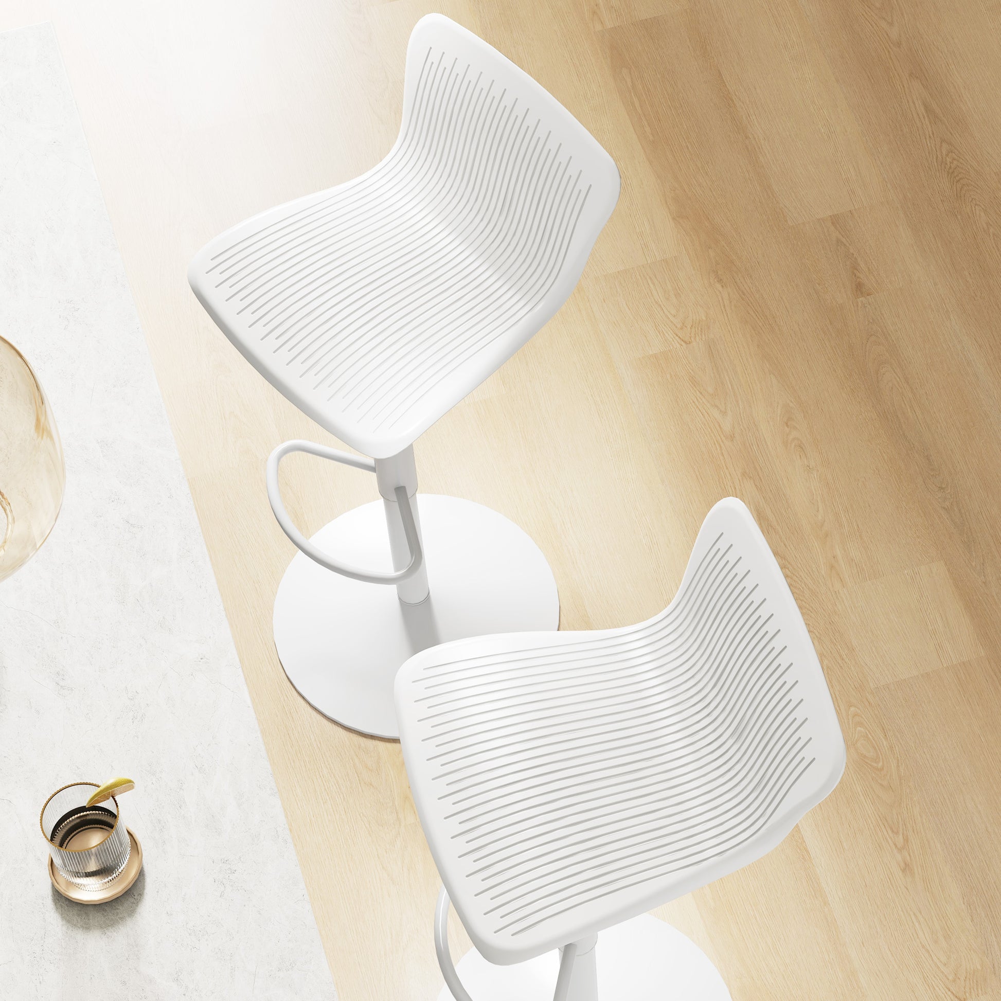Set of 2 High Kitchen Stools Swivel Kitchen High Chairs with Backrest and Adjustable Height Load 120 kg for Bar Living Room Dining Room White