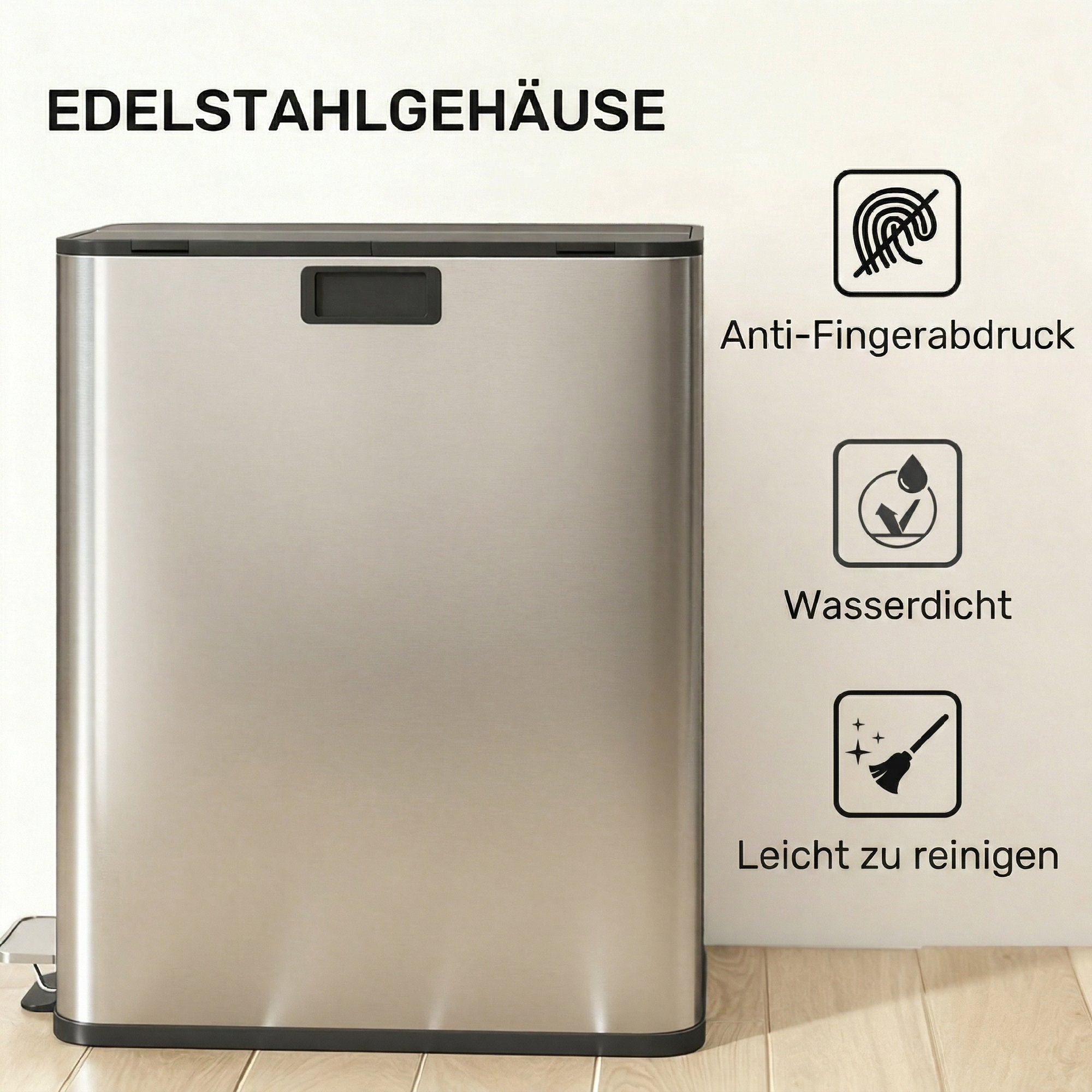 2 x 28L Stainless Steel Kitchen Step Bin with Soft-Close Butterfly Lid, Removable Inner Bins, Fingerprint-Resistant, Silver