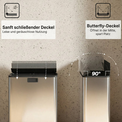 2 x 28L Stainless Steel Kitchen Step Bin with Soft-Close Butterfly Lid, Removable Inner Bins, Fingerprint-Resistant, Silver