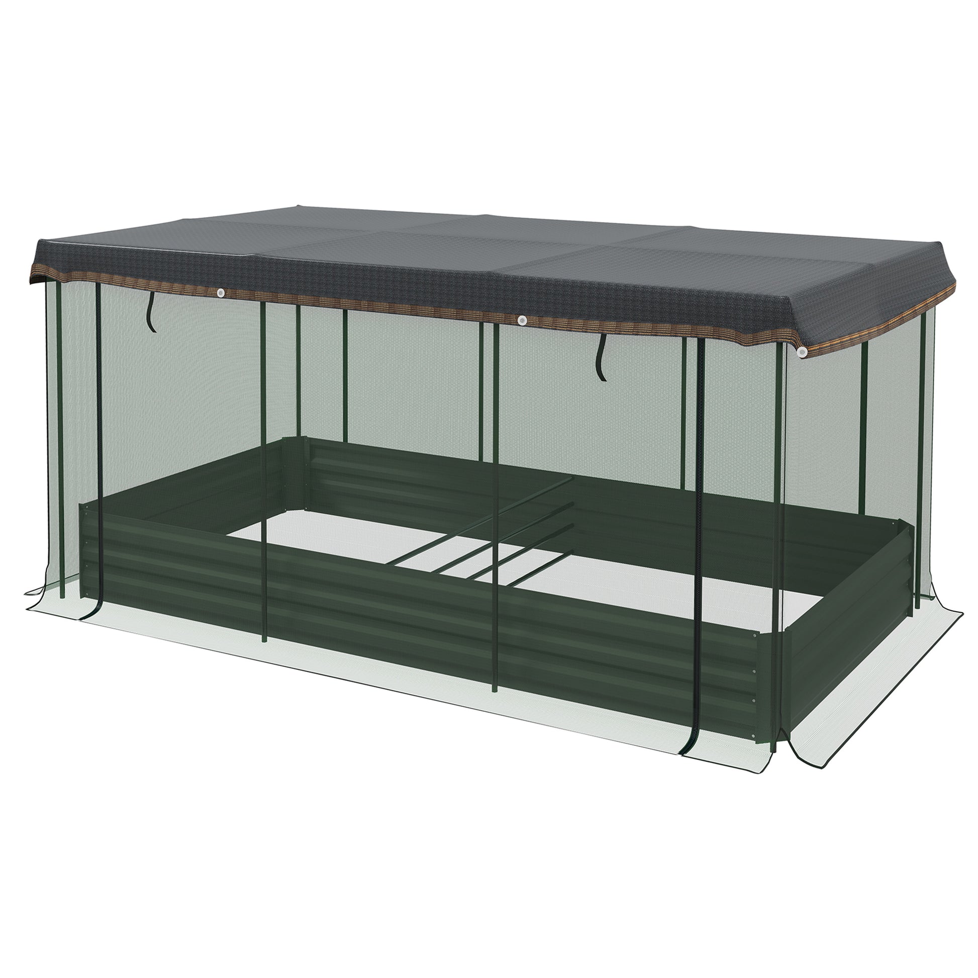 Raised Garden Bed Steel, Planter Box, Flower Box with Bird Protection Net, Sunshade, Garden Bed for Balcony, Terrace, Dark Gray, 230 x 110 x 110 cm