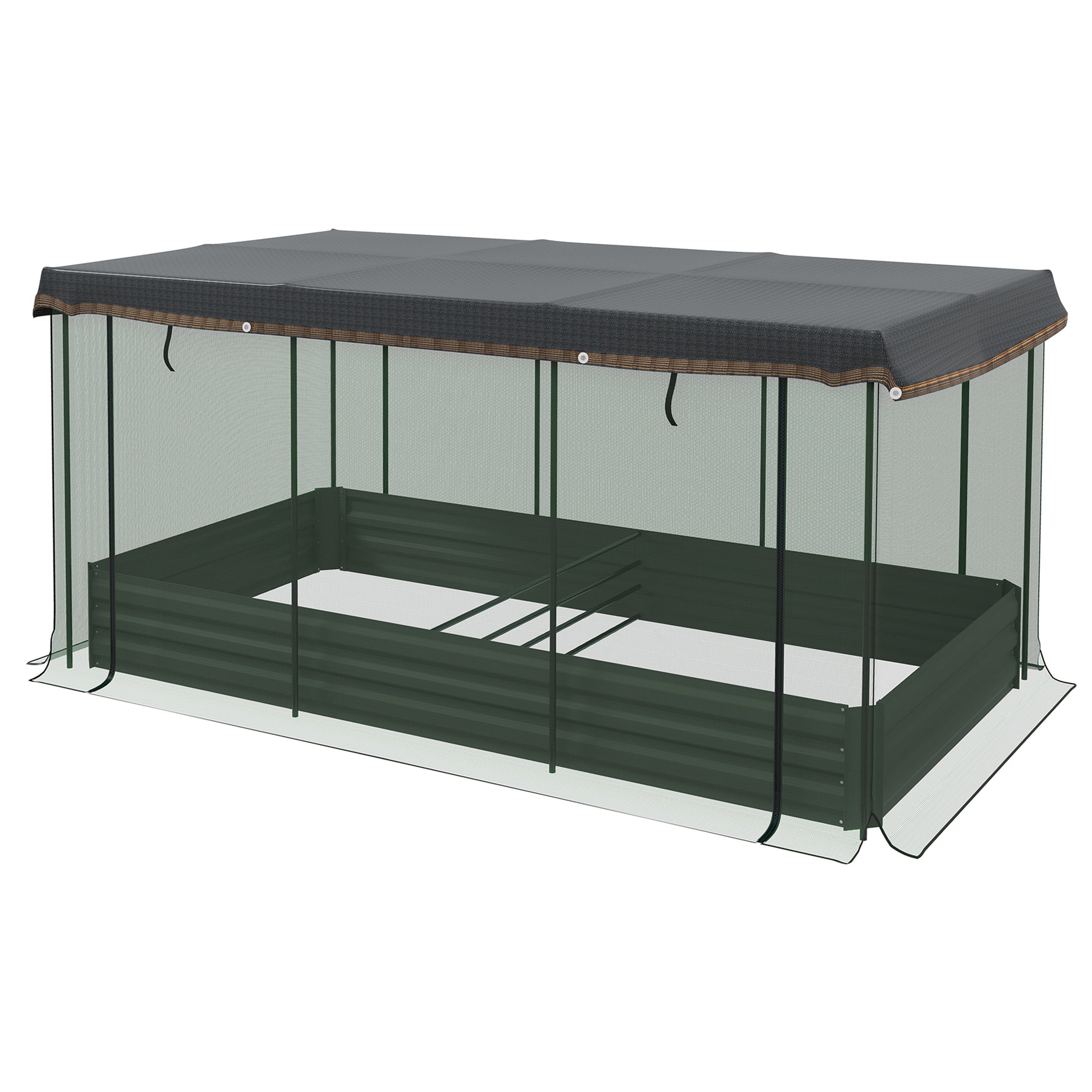 Raised Garden Bed Steel, Planter Box, Flower Box with Bird Protection Net, Sunshade, Garden Bed for Balcony, Terrace, Dark Gray, 230 x 110 x 110 cm