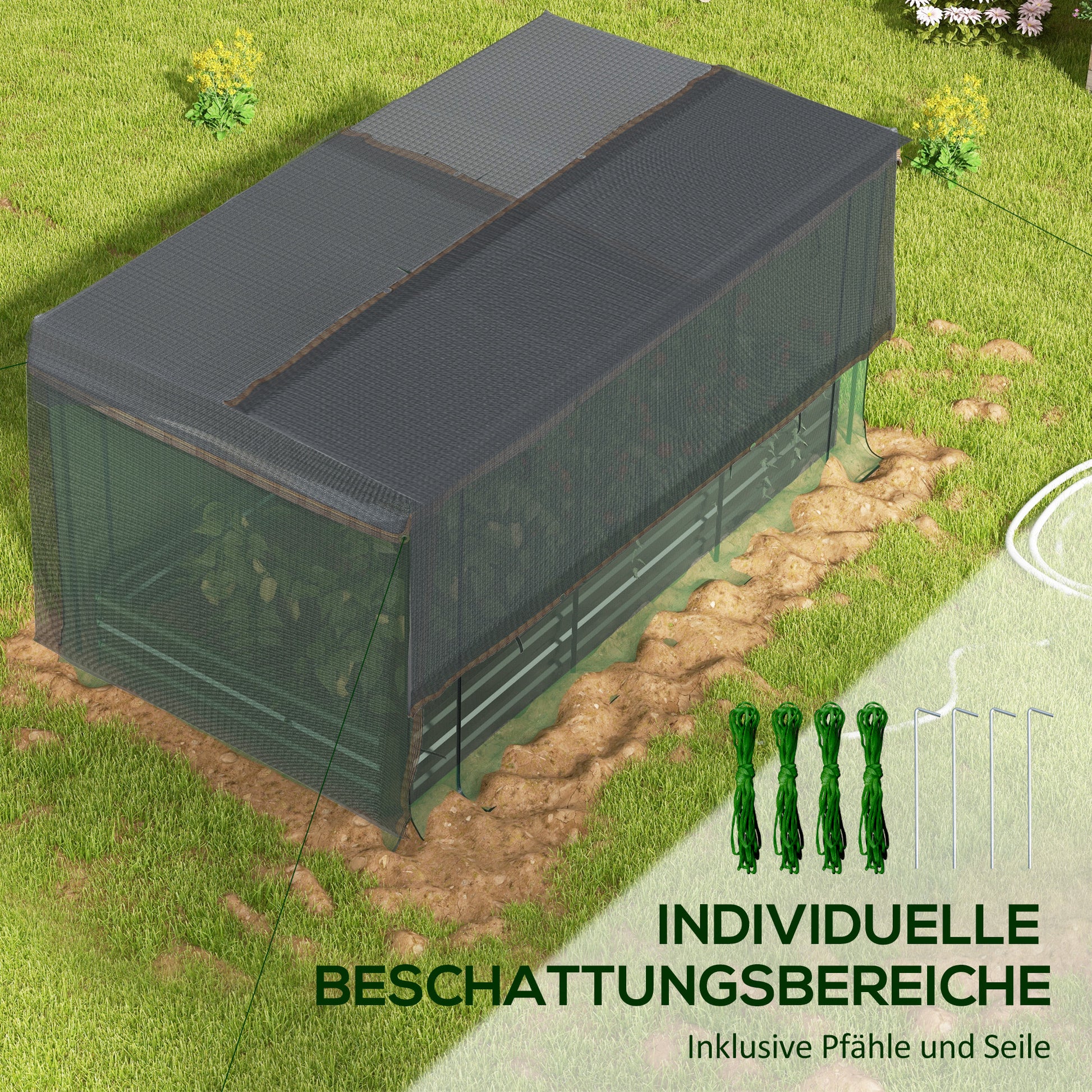 Raised Garden Bed Steel, Planter Box, Flower Box with Bird Protection Net, Sunshade, Garden Bed for Balcony, Terrace, Dark Gray, 230 x 110 x 110 cm
