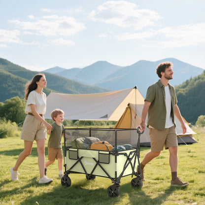 180 L Garden Cart Folding Cart with Adjustable Handle Length and Angle and Extendable Side Walls Load 120 kg for Patio Beach Khaki