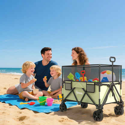 180 L Garden Cart Folding Cart with Adjustable Handle Length and Angle and Extendable Side Walls Load 120 kg for Patio Beach Khaki