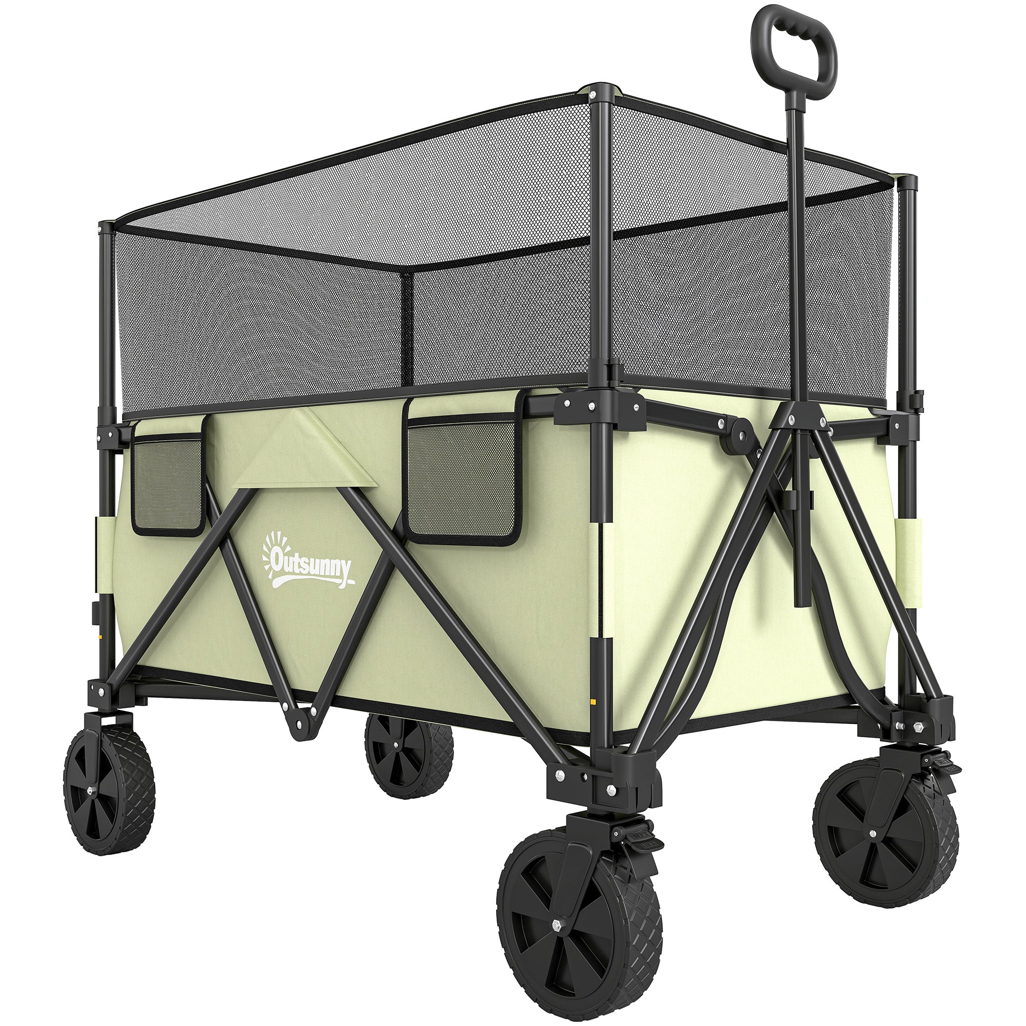 180 L Garden Cart Folding Cart with Adjustable Handle Length and Angle and Extendable Side Walls Load 120 kg for Patio Beach Khaki