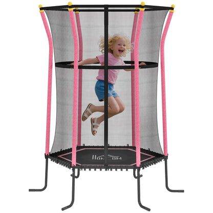 Children's Trampoline Ø163.5 cm, Indoor Trampoline with Safety Net Edge Cover Bungee, Children's Trampoline up to 50 kg, for Children 3-10 Years Pink