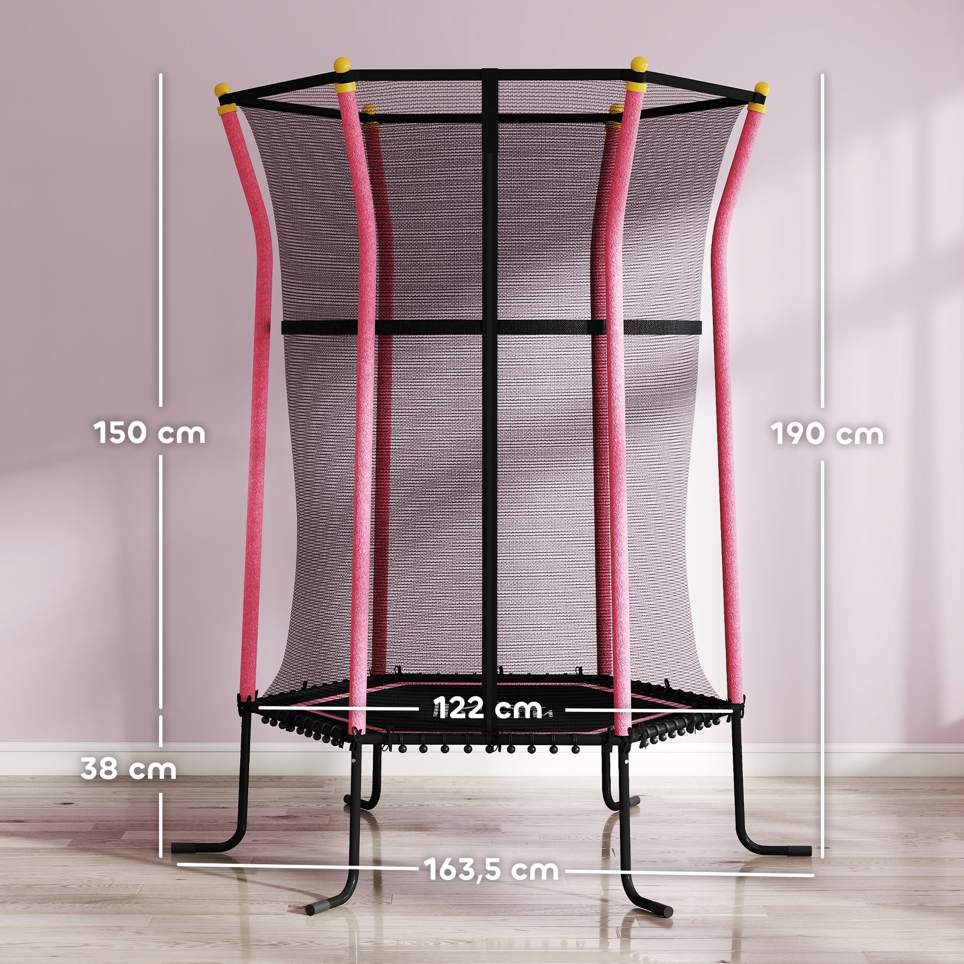 Children's Trampoline Ø163.5 cm, Indoor Trampoline with Safety Net Edge Cover Bungee, Children's Trampoline up to 50 kg, for Children 3-10 Years Pink