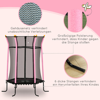 Children's Trampoline Ø163.5 cm, Indoor Trampoline with Safety Net Edge Cover Bungee, Children's Trampoline up to 50 kg, for Children 3-10 Years Pink