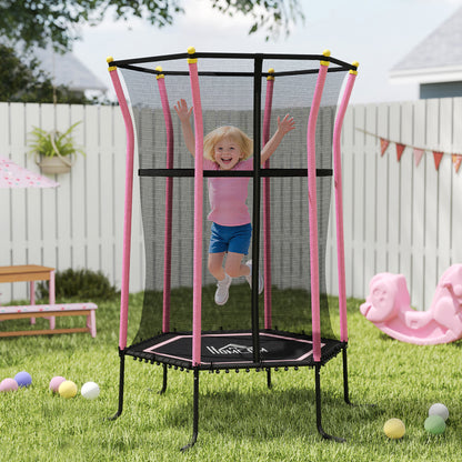 Children's Trampoline Ø163.5 cm, Indoor Trampoline with Safety Net Edge Cover Bungee, Children's Trampoline up to 50 kg, for Children 3-10 Years Pink