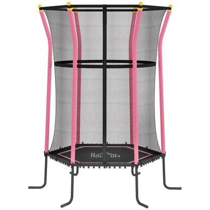 Children's Trampoline Ø163.5 cm, Indoor Trampoline with Safety Net Edge Cover Bungee, Children's Trampoline up to 50 kg, for Children 3-10 Years Pink