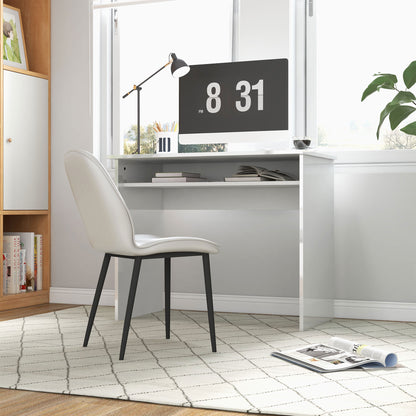 Computer Desk Compact Sleek Office Table with 1 Shelf, Particle Board, dim. 90L x 50W x 74H cm, High Gloss White