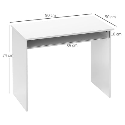 Computer Desk Compact Sleek Office Table with 1 Shelf, Particle Board, dim. 90L x 50W x 74H cm, High Gloss White