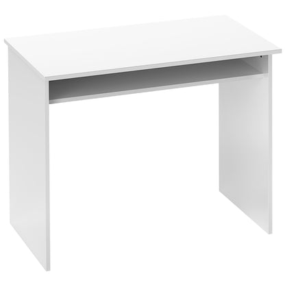 Computer Desk Compact Sleek Office Table with 1 Shelf, Particle Board, dim. 90L x 50W x 74H cm, High Gloss White