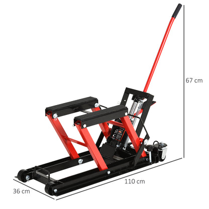 Motorcycle Hydraulic Jack Stand 680 kg ATV Lift for Garage Track Adjustable Height 24-36 cm with High Strength Non-Slip Pad Platform 110x36x67 cm Black and Red
