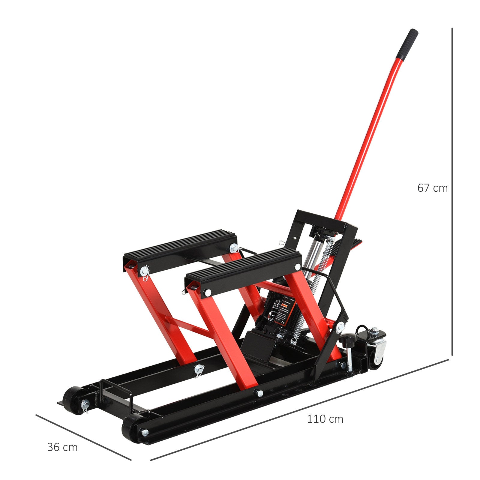 Motorcycle Hydraulic Jack Stand 680 kg ATV Lift for Garage Track Adjustable Height 24-36 cm with High Strength Non-Slip Pad Platform 110x36x67 cm Black and Red