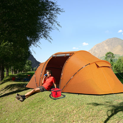 Tunnel Tent for 4–6 People – Waterproof 2000mm Family Camping Tent with Groundsheet and Entrance, Ideal for Travel, Trekking & Garden – Orange