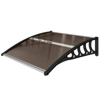 Lean-To Canopy Awning for Front Door 103 x 96.5 x 27 cm Canopy with UV Protection, Rain Protection Sun Protection for Outdoor Use Aluminum Brown