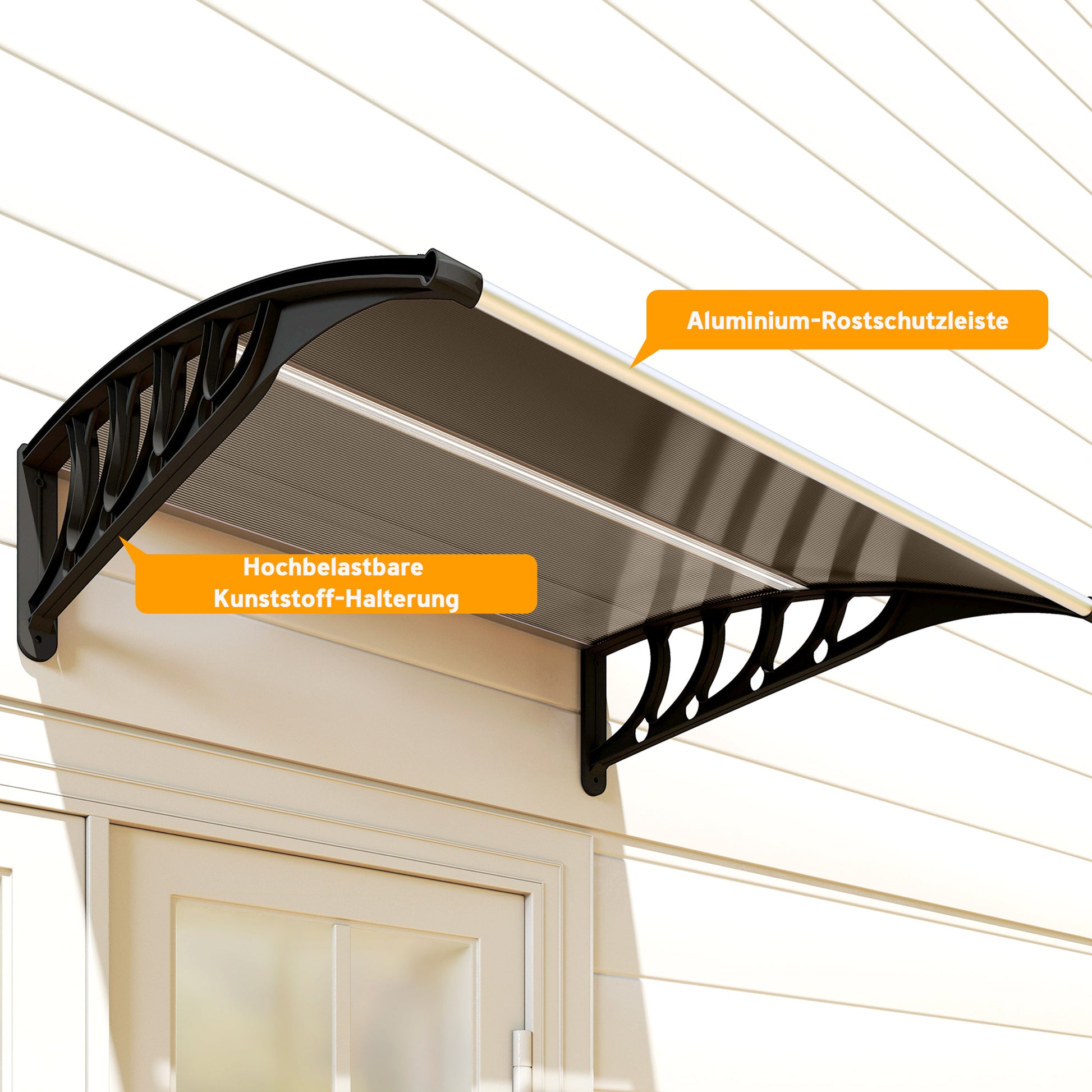 Lean-To Canopy Awning for Front Door 103 x 96.5 x 27 cm Canopy with UV Protection, Rain Protection Sun Protection for Outdoor Use Aluminum Brown
