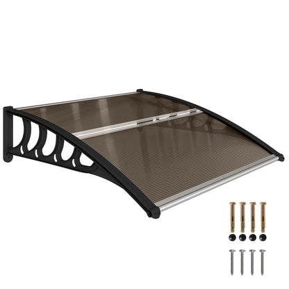Lean-To Canopy Awning for Front Door 103 x 96.5 x 27 cm Canopy with UV Protection, Rain Protection Sun Protection for Outdoor Use Aluminum Brown