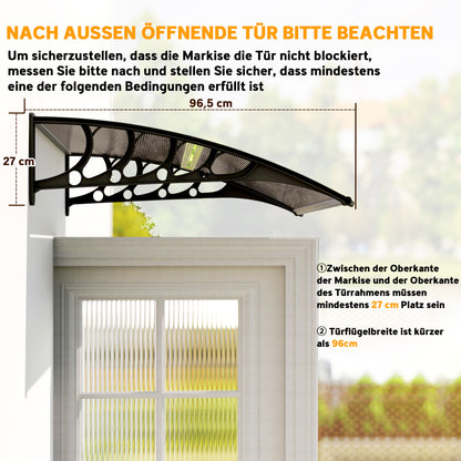Lean-To Canopy Awning for Front Door 103 x 96.5 x 27 cm Canopy with UV Protection, Rain Protection Sun Protection for Outdoor Use Aluminum Brown