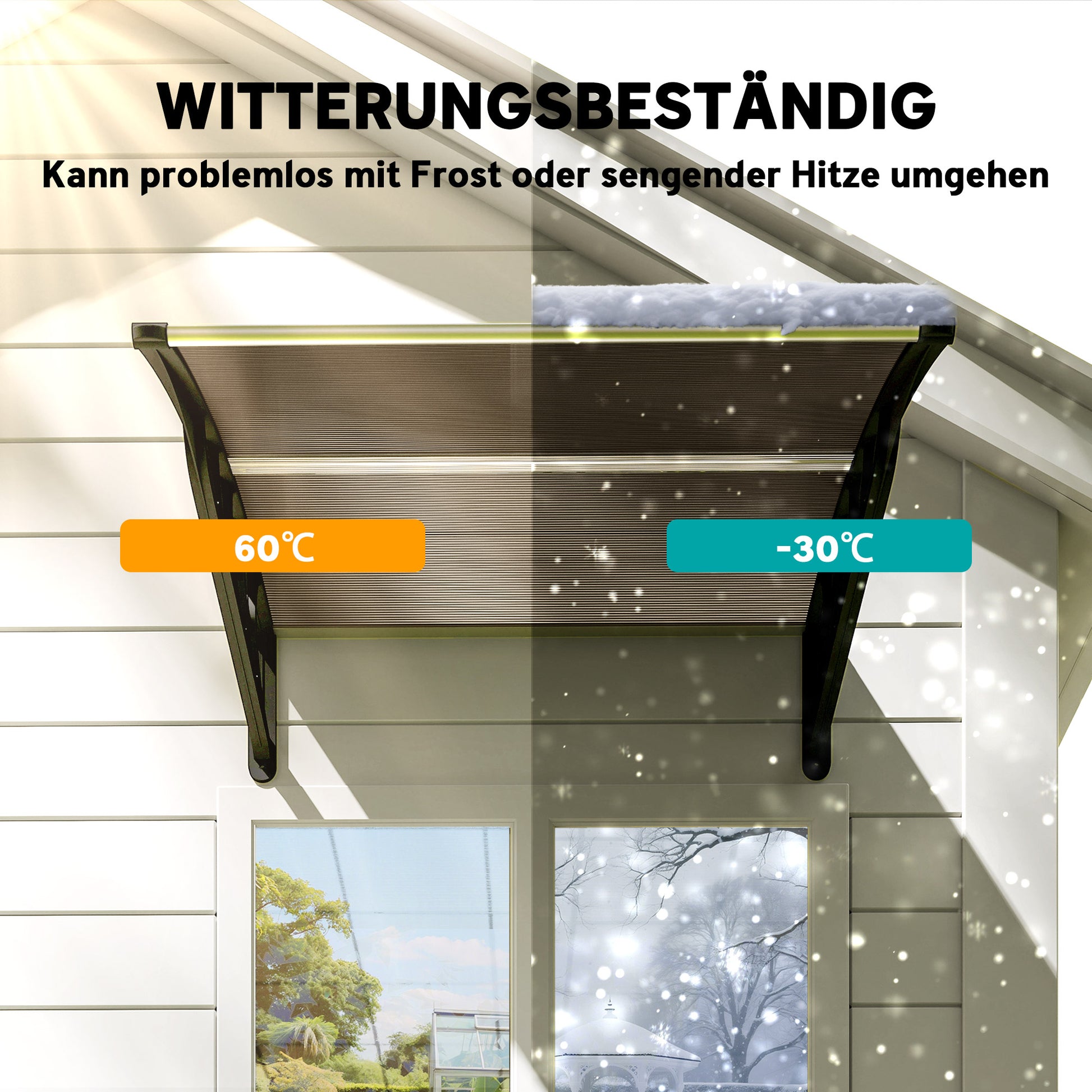Lean-To Canopy Awning for Front Door 103 x 96.5 x 27 cm Canopy with UV Protection, Rain Protection Sun Protection for Outdoor Use Aluminum Brown