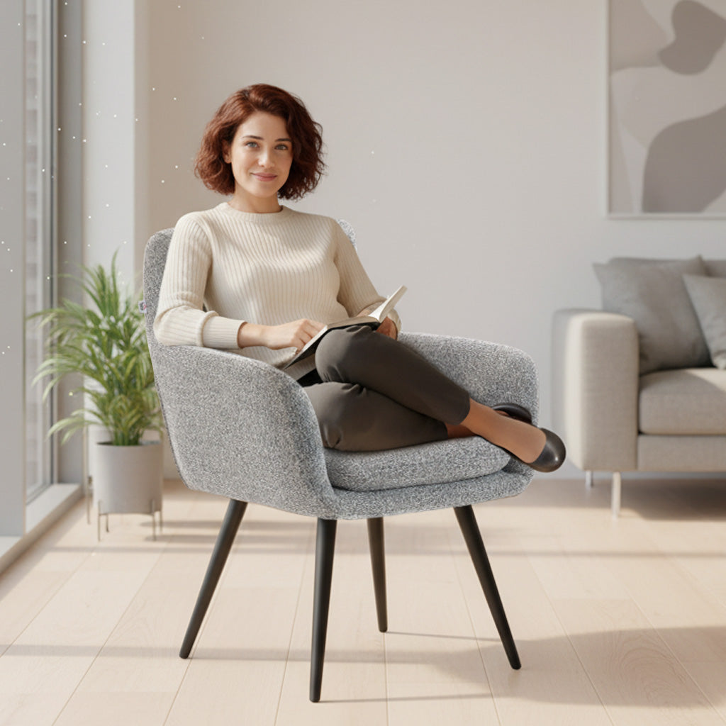 Swivel Lounge Chair, Linen-Look Padded Accent Chair for Living Room & Bedroom, Light Gray