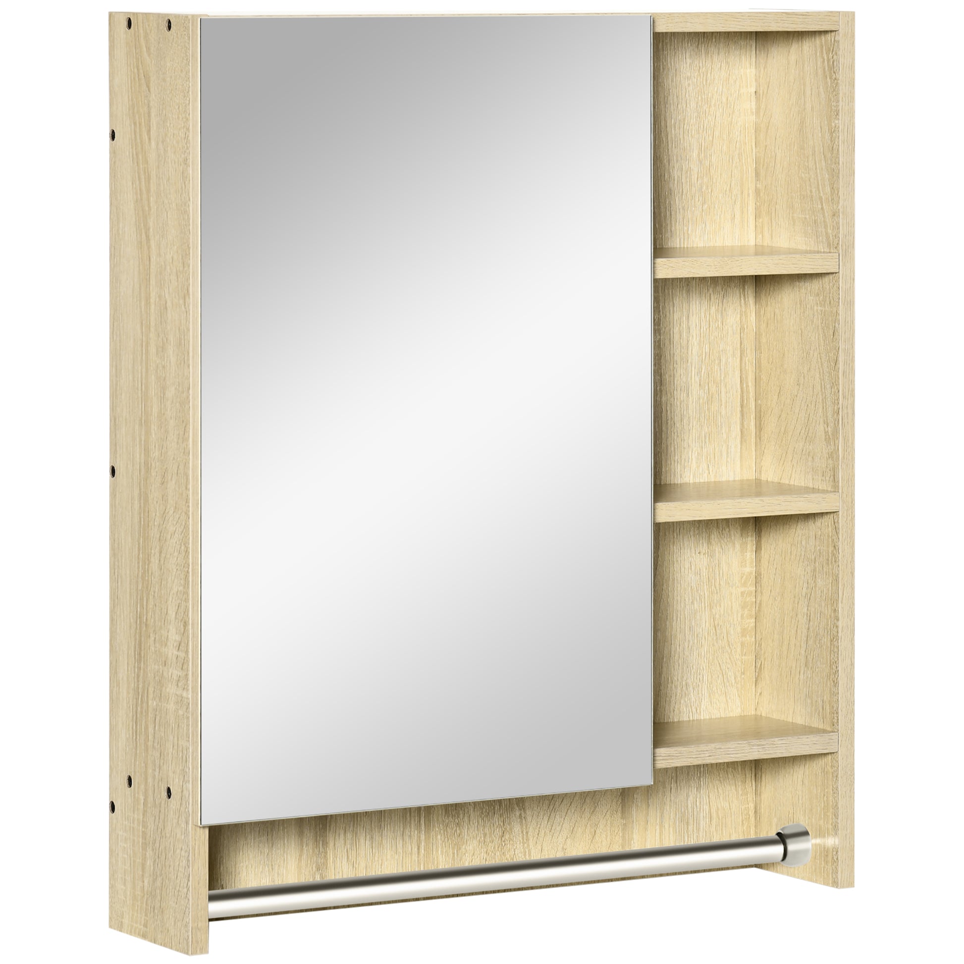 Bathroom Cabinet with Mirror Wall Cabinet with 1 Door Adjustable Shelf Towel Holder and Compartment Hanging Bathroom Furniture for Living Room 60x15x70 cm Oak