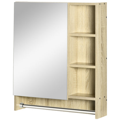 Bathroom Cabinet with Mirror Wall Cabinet with 1 Door Adjustable Shelf Towel Holder and Compartment Hanging Bathroom Furniture for Living Room 60x15x70 cm Oak