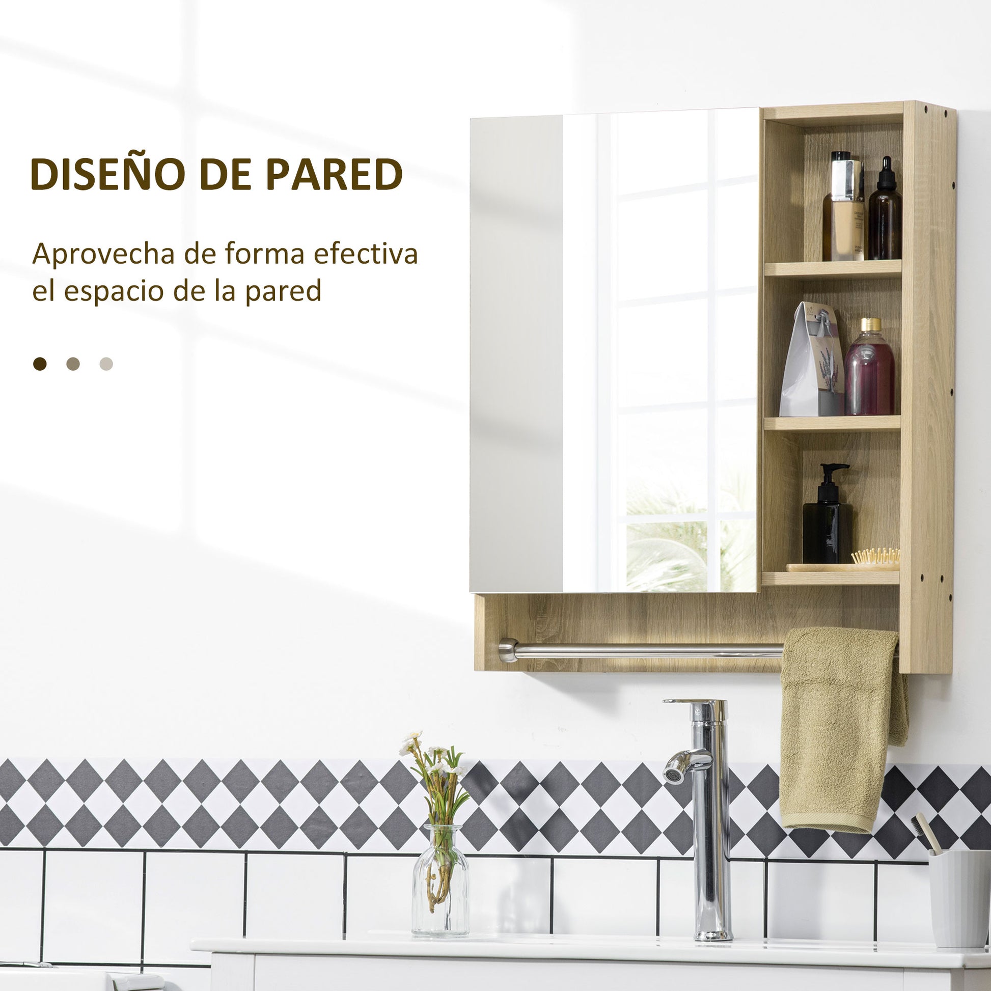 Bathroom Cabinet with Mirror Wall Cabinet with 1 Door Adjustable Shelf Towel Holder and Compartment Hanging Bathroom Furniture for Living Room 60x15x70 cm Oak