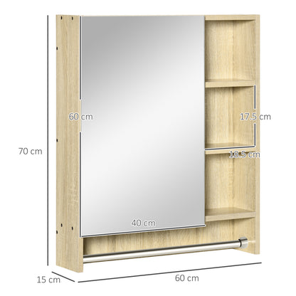 Bathroom Cabinet with Mirror Wall Cabinet with 1 Door Adjustable Shelf Towel Holder and Compartment Hanging Bathroom Furniture for Living Room 60x15x70 cm Oak