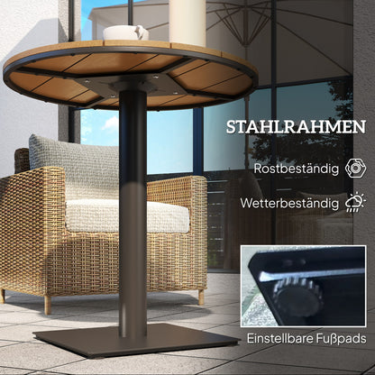 Garden Table Ø70 cm, Weatherproof Round Balcony Table with Slatted Design, Steel Dining Table Outdoor, Camping Side Table, Patio Table for Garden Terrace Balcony Natural Wood