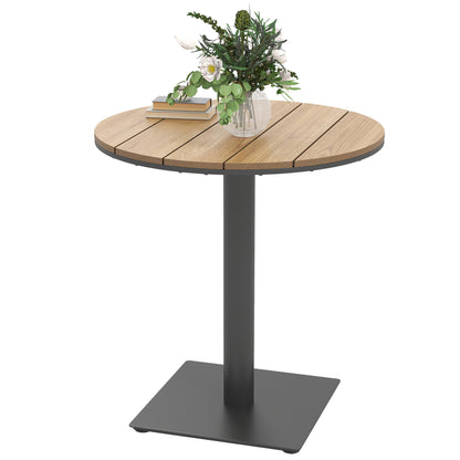 Garden Table Ø70 cm, Weatherproof Round Balcony Table with Slatted Design, Steel Dining Table Outdoor, Camping Side Table, Patio Table for Garden Terrace Balcony Natural Wood