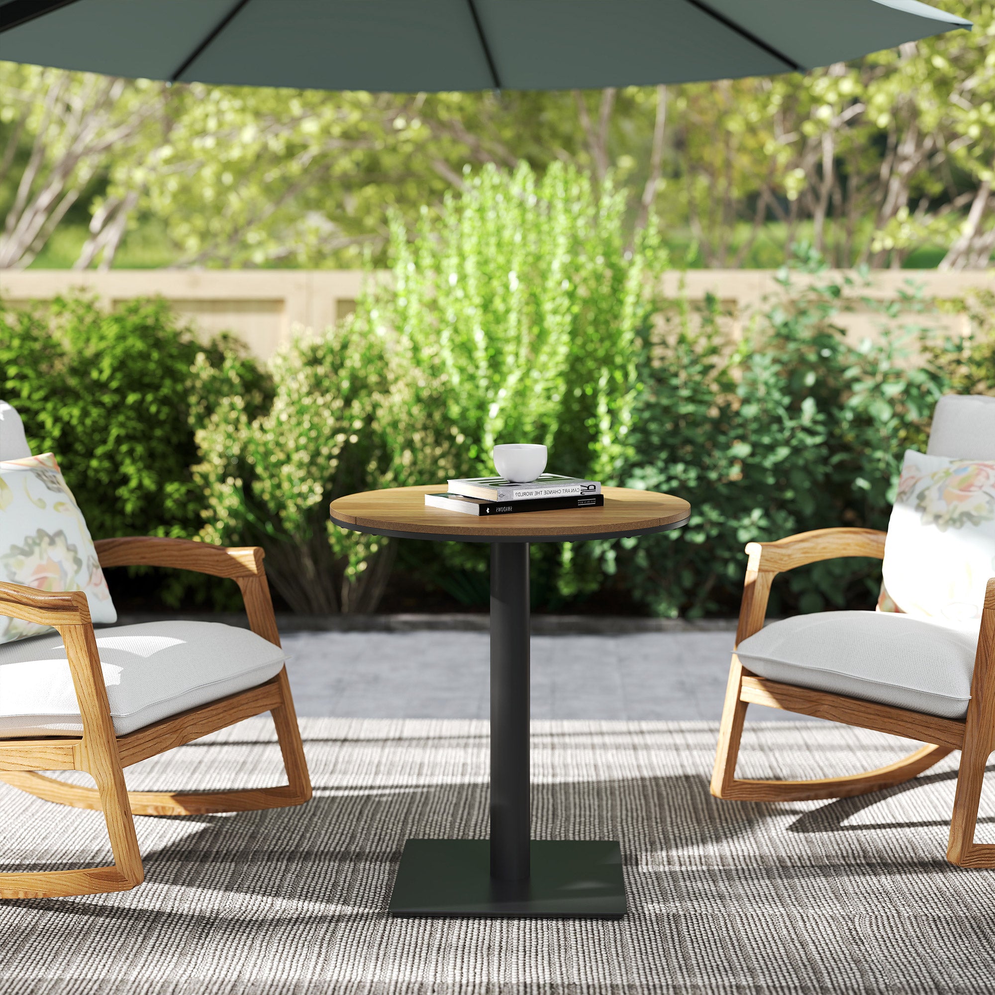 Garden Table Ø70 cm, Weatherproof Round Balcony Table with Slatted Design, Steel Dining Table Outdoor, Camping Side Table, Patio Table for Garden Terrace Balcony Natural Wood