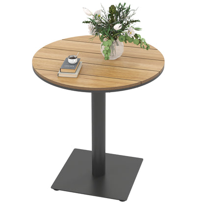 Garden Table Ø70 cm, Weatherproof Round Balcony Table with Slatted Design, Steel Dining Table Outdoor, Camping Side Table, Patio Table for Garden Terrace Balcony Natural Wood