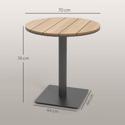 Garden Table Ø70 cm, Weatherproof Round Balcony Table with Slatted Design, Steel Dining Table Outdoor, Camping Side Table, Patio Table for Garden Terrace Balcony Natural Wood
