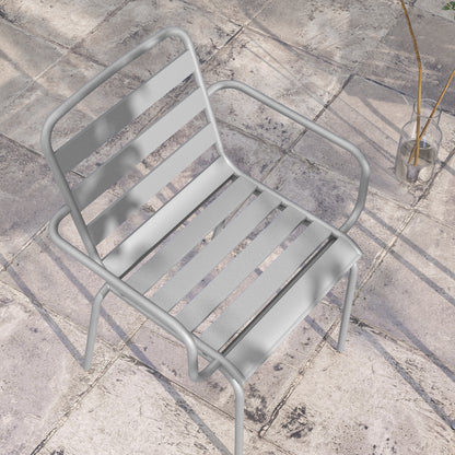 3 Piece Bistro Set Garden Furniture Set with 1 Coffee Table, 2 Stackable Chairs, Balcony Set, Seating Group for Balcony, Terrace, Steel, Light grey