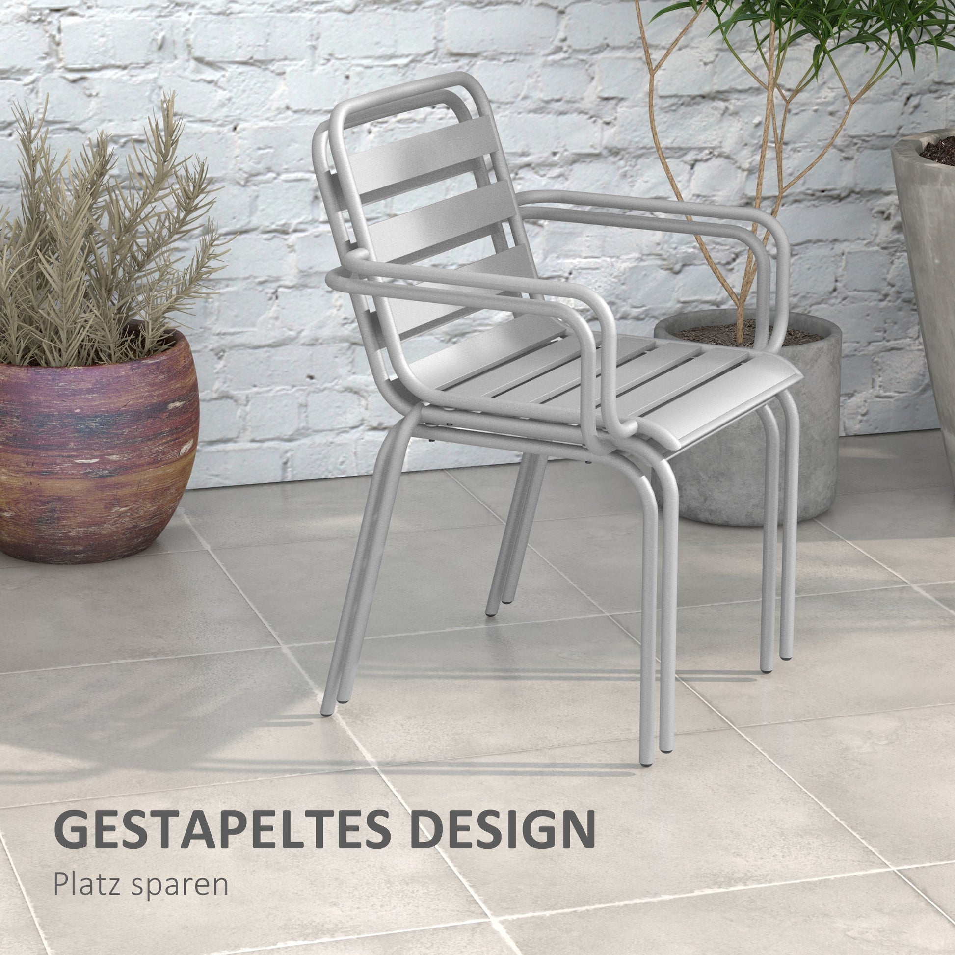 3 Piece Bistro Set Garden Furniture Set with 1 Coffee Table, 2 Stackable Chairs, Balcony Set, Seating Group for Balcony, Terrace, Steel, Light grey