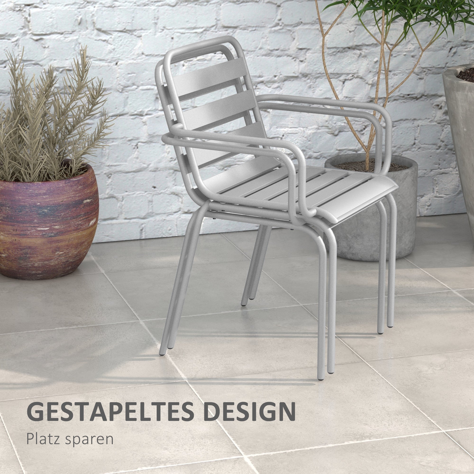 3 Piece Bistro Set Garden Furniture Set with 1 Coffee Table, 2 Stackable Chairs, Balcony Set, Seating Group for Balcony, Terrace, Steel, Light grey